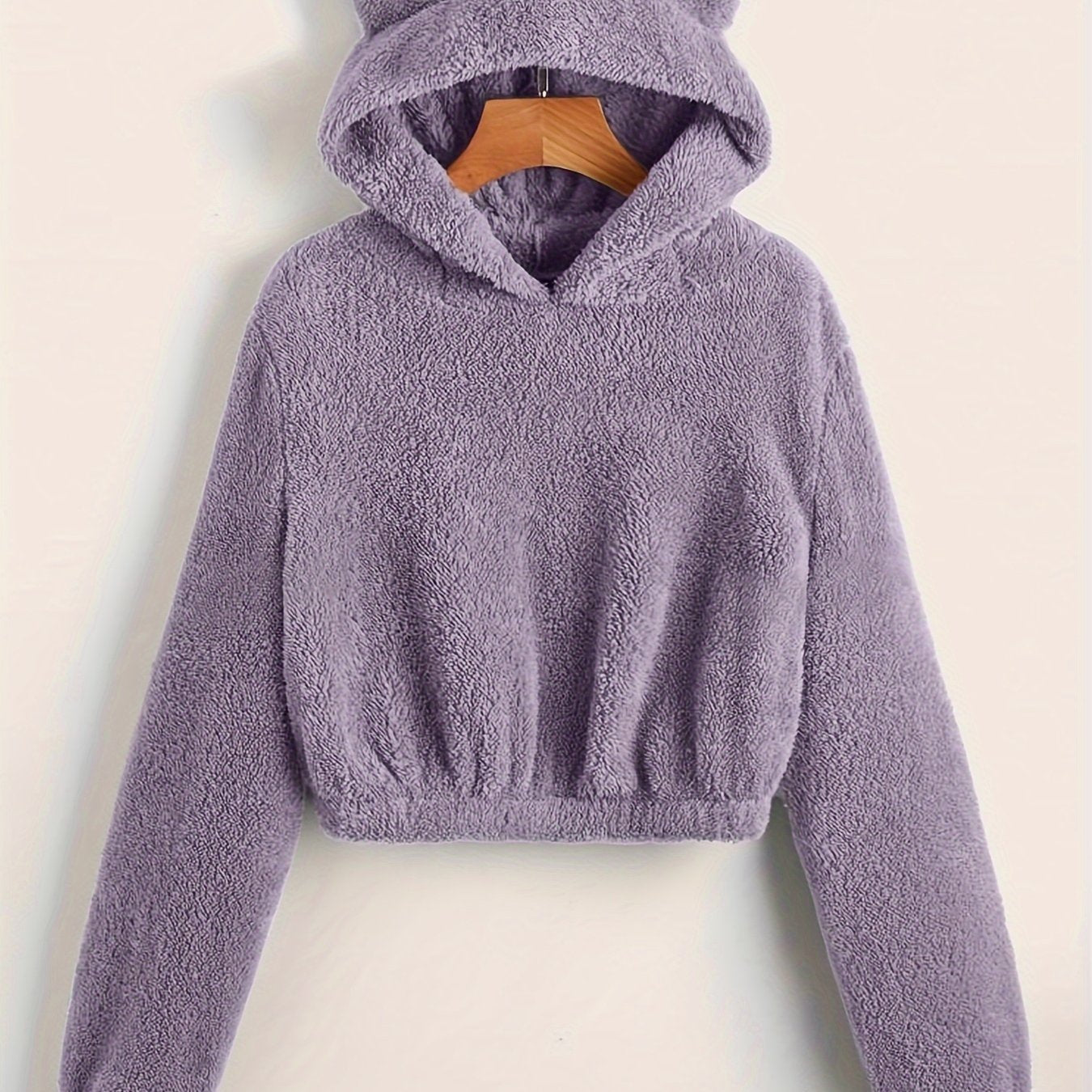 Women's Fashion Hoodie with 3D Ear Design, Long Sleeve, Solid Color, Casual Style, Polyester Knit Fabric, Autumn/Winter Season