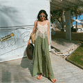 Pantaloni larghi in chiffon a vita alta con spacchi in stile vacanza, marca Valstrend, vestibilità comoda e moda estiva.