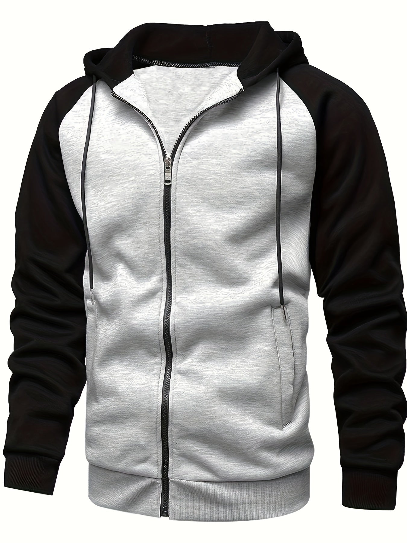 Felpa casual da uomo Valstrend con zip, design a blocchi di colore, maniche lunghe in misto poliestere, ideale per autunno e inverno
