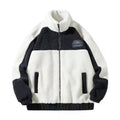 Giacca in pelliccia di pecora per uomo con colletto alto, stile trendy coreano, marca Valstrend Shop, vista frontale.