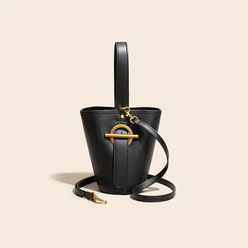 Borsa a spalla da donna Valstrend, tracolla portatile in pelle genuina a secchiello, stile pratico e elegante.