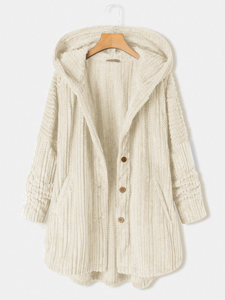 Cappotto lungo in velluto morbido da donna Valstrend, maniche lunghe e stile elegante, ideale per l'inverno e le occasioni formali.
