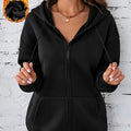 Women's Hooded Sweatshirt, Solid Color, Long Sleeve, Full Zipper, Women's Activewear