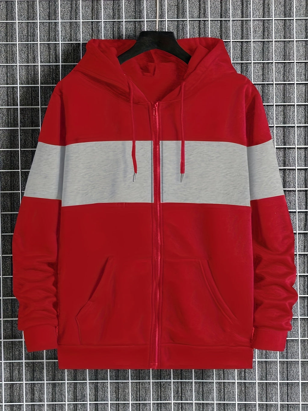 Felpa con cappuccio da uomo Valstrend, zip, colori a contrasto, tasche, casual e comoda per sport e outdoor