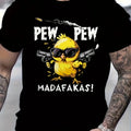 T-shirt casual da uomo Valstrend con stampa vintage "Pew Pew Madafakas" pollo con pistole, maniche corte, tessuto in poliestere