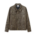 Giacca uomo in pelle PU con contrasto di colore e texture, stile Valstrend, dettagli visibili in pelle sintetica colorata.