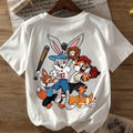 T-shirt con stampa cartone animato, maniche corte e girocollo casual per donna, ideale per primavera e estate, marca Valstrend.