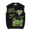 Cartoon Frog Jacquard Waistcoat Sweater Men