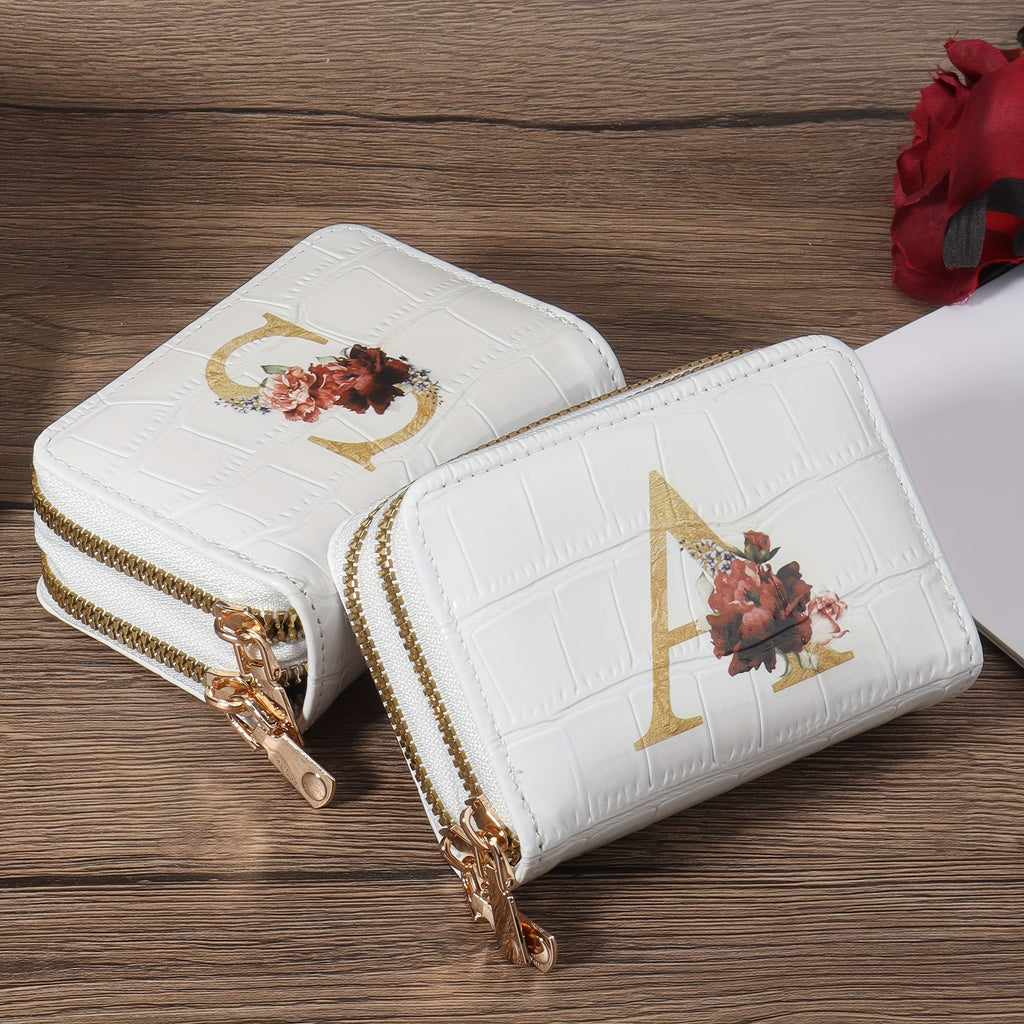 Portafoglio portacarte Valstrend con motivo floreale, compatto, con cerniera, ideale per donne e uomini, porta carte di credito elegante