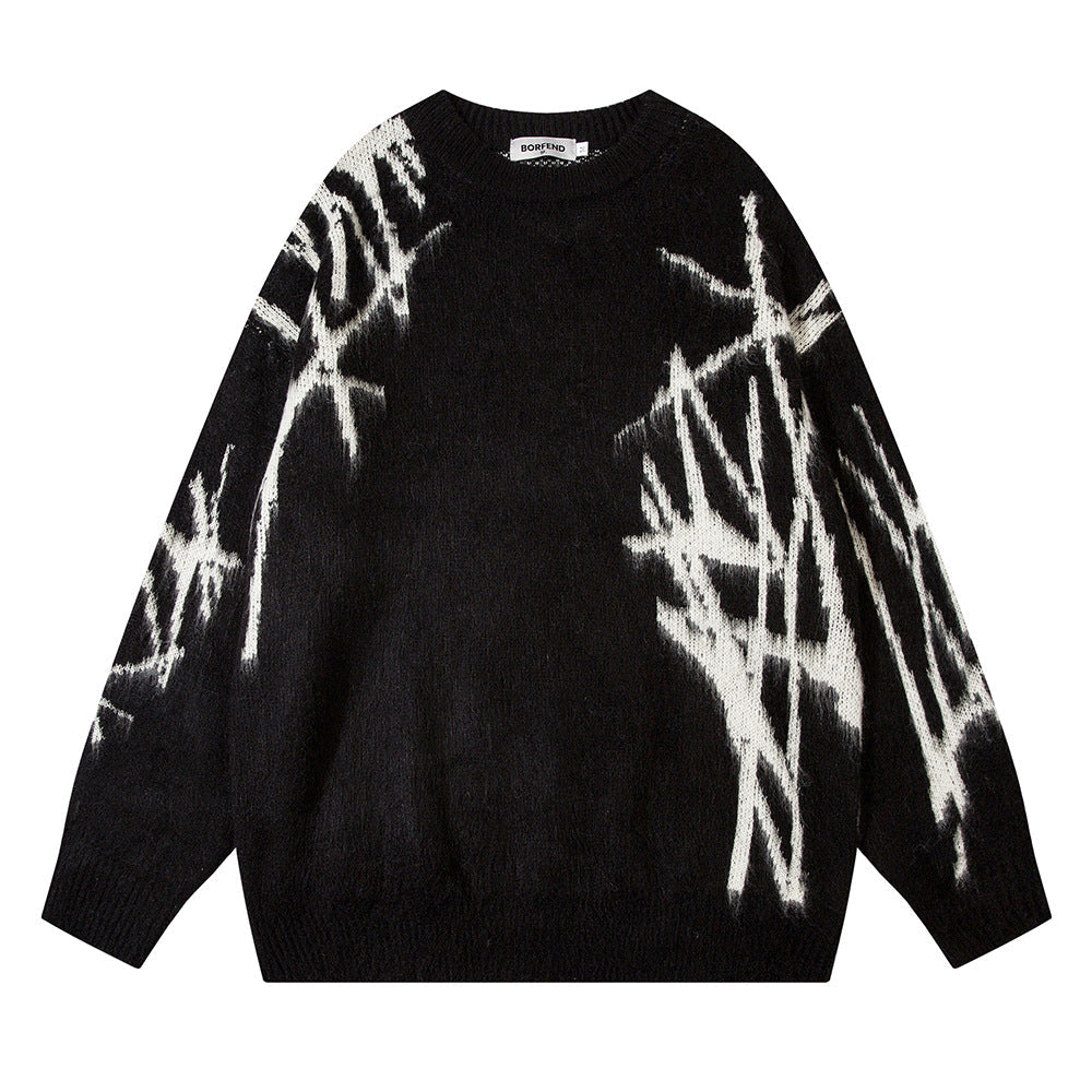 Graffiti Embroidered Crew Neck Sweater Men's Hip Hop Design Pullover Sweater