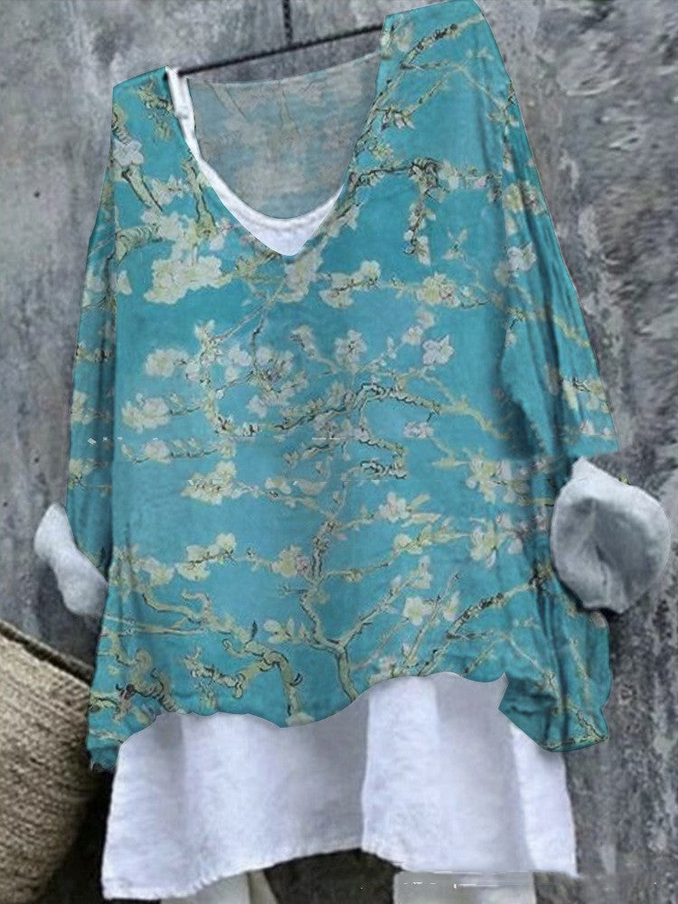 Maglietta valstrend a maniche lunghe con collo rotondo e stampa, vestibilità ampia e casual, tessuto morbido e comodo.