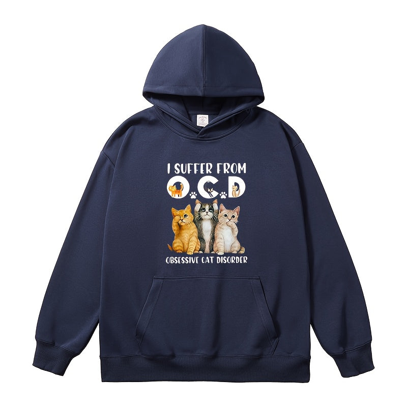 Maglietta umoristica Valstrend Cat Disorder con scritto "I Suffer from O.C.D.", tessuto PVC, taglie maschili, design divertente e originale.