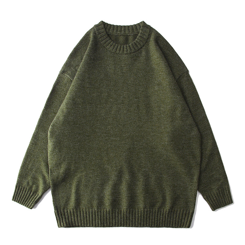 Autumn Retro College Style Pullover Sweater Loose All-match Solid Color Knitted Bottoming Shirt For Boys And Girls
