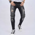 Jeans slim elasticati da uomo Valstrend con strappi e tagli alla moda, vestibilità aderente e dettagli moderni.