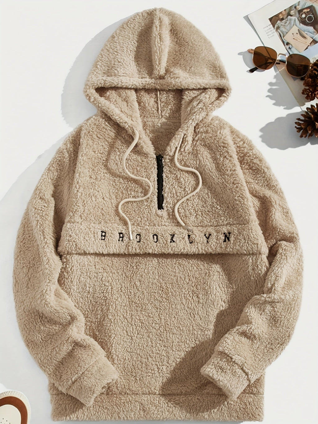 Felpa da uomo Valstrend con cappuccio classico, zip 1/4, lettera ricamata, maniche lunghe, stile casual e confortevole