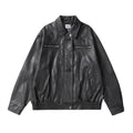 Giacca in pelle PU da uomo Valstrend, stile biker pilot con cuciture aperte e revers a lancia.