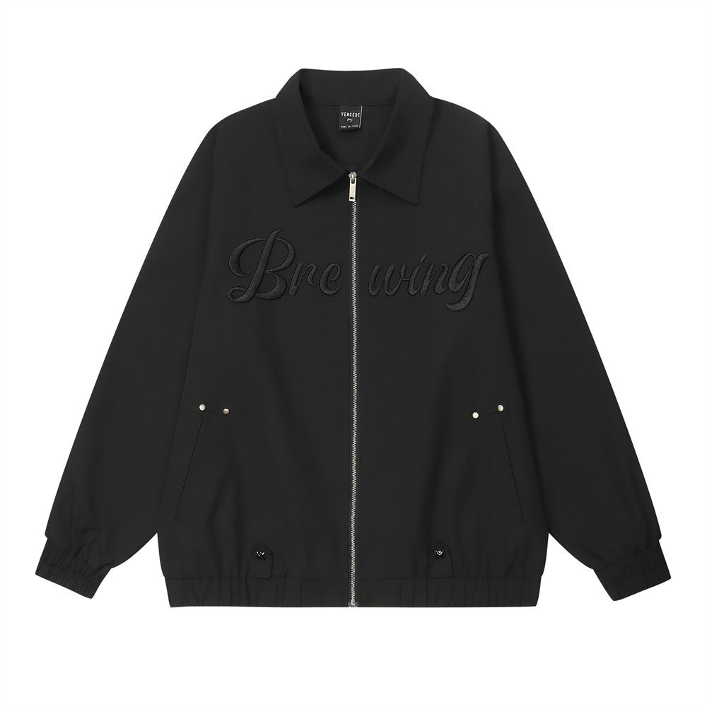 Giacca bomber ricamata con lettere da uomo, ideale per primavera e autunno, stile casual e alla moda.