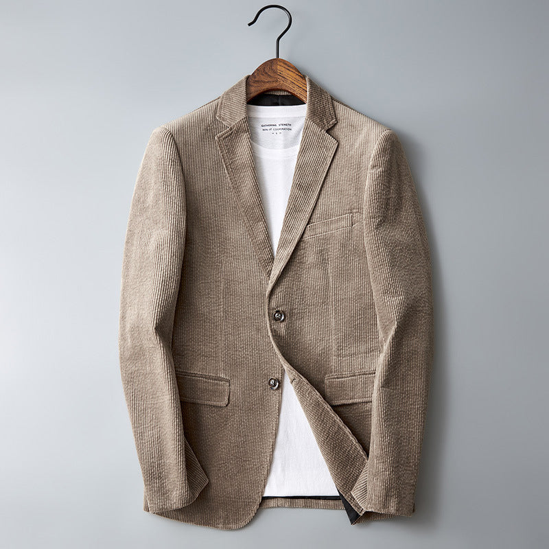 Completo in velluto a coste slim fit in cotone per business e tempo libero, stile retrò, marchio Valstrend.