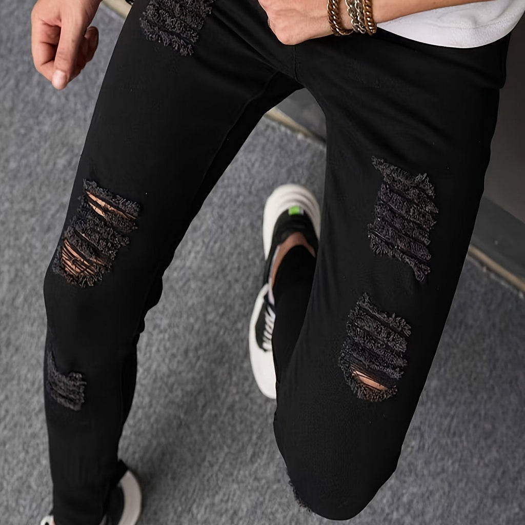Jeans skinny casual da uomo Valstrend, strappati e aderenti, stile street chic, tessuto elasticizzato medio.