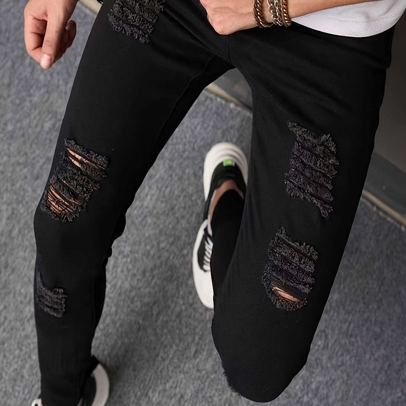Jeans skinny casual da uomo Valstrend, strappati e aderenti, stile street chic, tessuto elasticizzato medio.