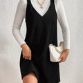 Women'S Casual V-Neck Knit Polyester Pinafore Dress - Solid Color Sleeveless A-line Mini Dress for All Seasons