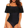 Costume da bagno intero Valstrend con decori cut-out, volant e fasce, stile strapless e moderno per l'estate.