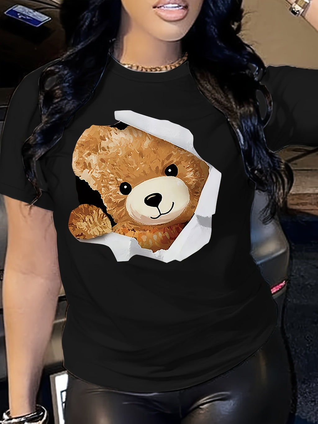 T-shirt donna con stampa grafica, maniche corte e collo rotondo, casual per primavera e estate, marchio Valstrend.