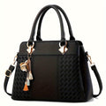 Borsa tote elegante da donna Valstrend, grande capacità, in pelle sintetica con motivo a griglia, tracolla rimovibile e chiusura con zip