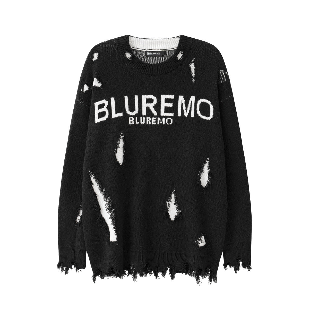 Maglione oversize Valstrend con motivo strappato, collo a giro, maniche lunghe e dettagli destrutturati, stile casual e moderno