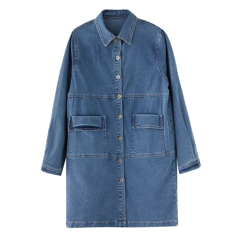 Vestito chemisier in jeans slim, versatile, stile coreano e vintage, con bottoni singoli, moda elegante Hong Kong, brand Valstrend