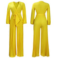 V-neck Lace Up Pleated Wide-leg Plus Size Jumpsuit