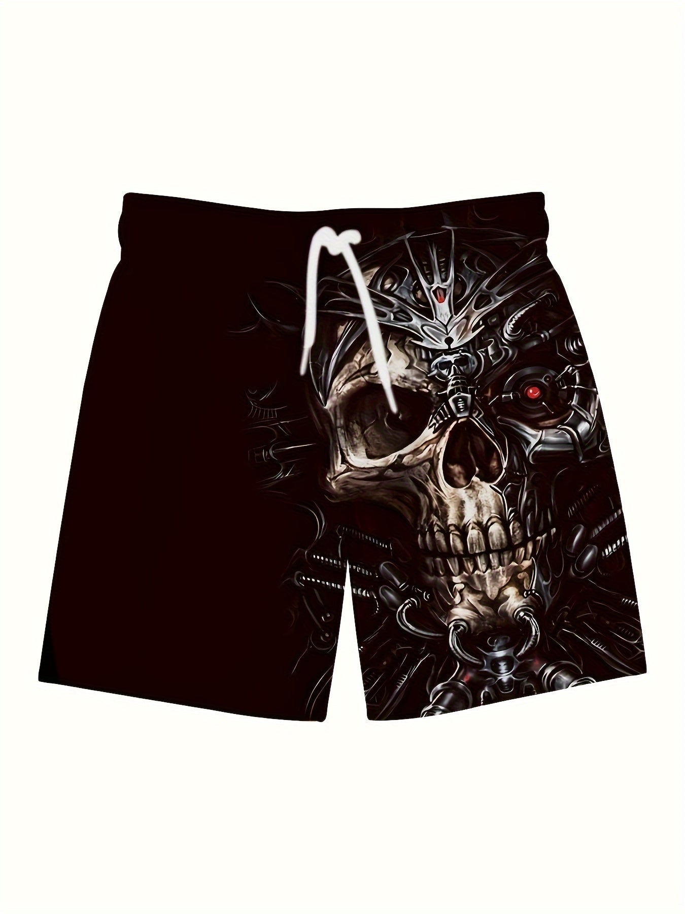 Pantaloncini da spiaggia da uomo Valstrend con stampa 3D di teschio, coulisse, ideali per estate, piscina e resort.