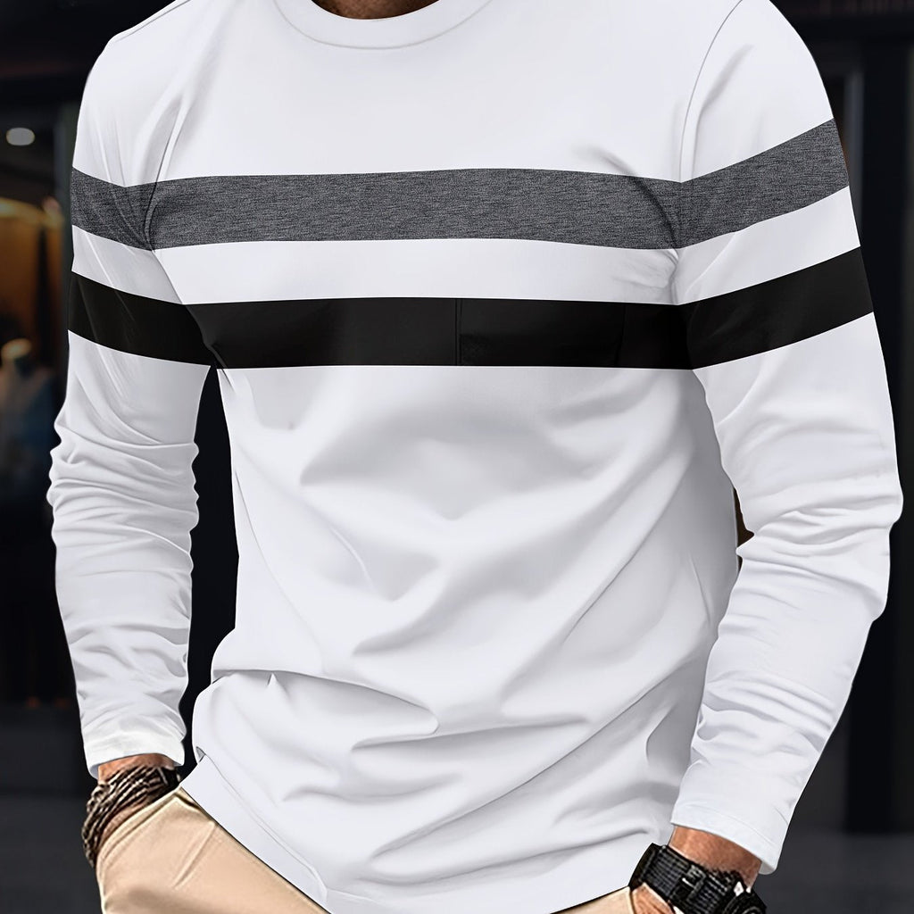 Felpa da uomo a righe color blocking Valstrend, maniche lunghe casual e trendy, ideale come regalo.