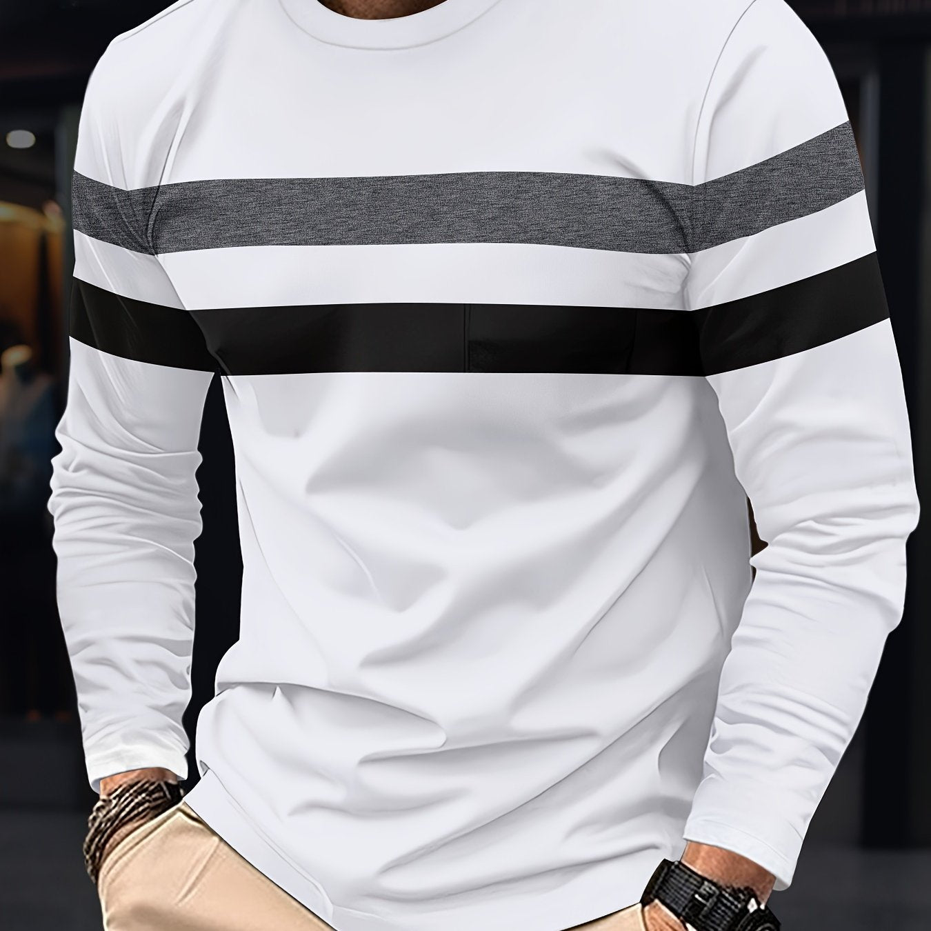 Felpa da uomo a righe color blocking Valstrend, maniche lunghe casual e trendy, ideale come regalo.