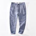 Pantaloni da uomo in lino casual a sigaretta, pantaloni slim fit a 7/8 con dettaglio di caviglia, marca Valstrend.