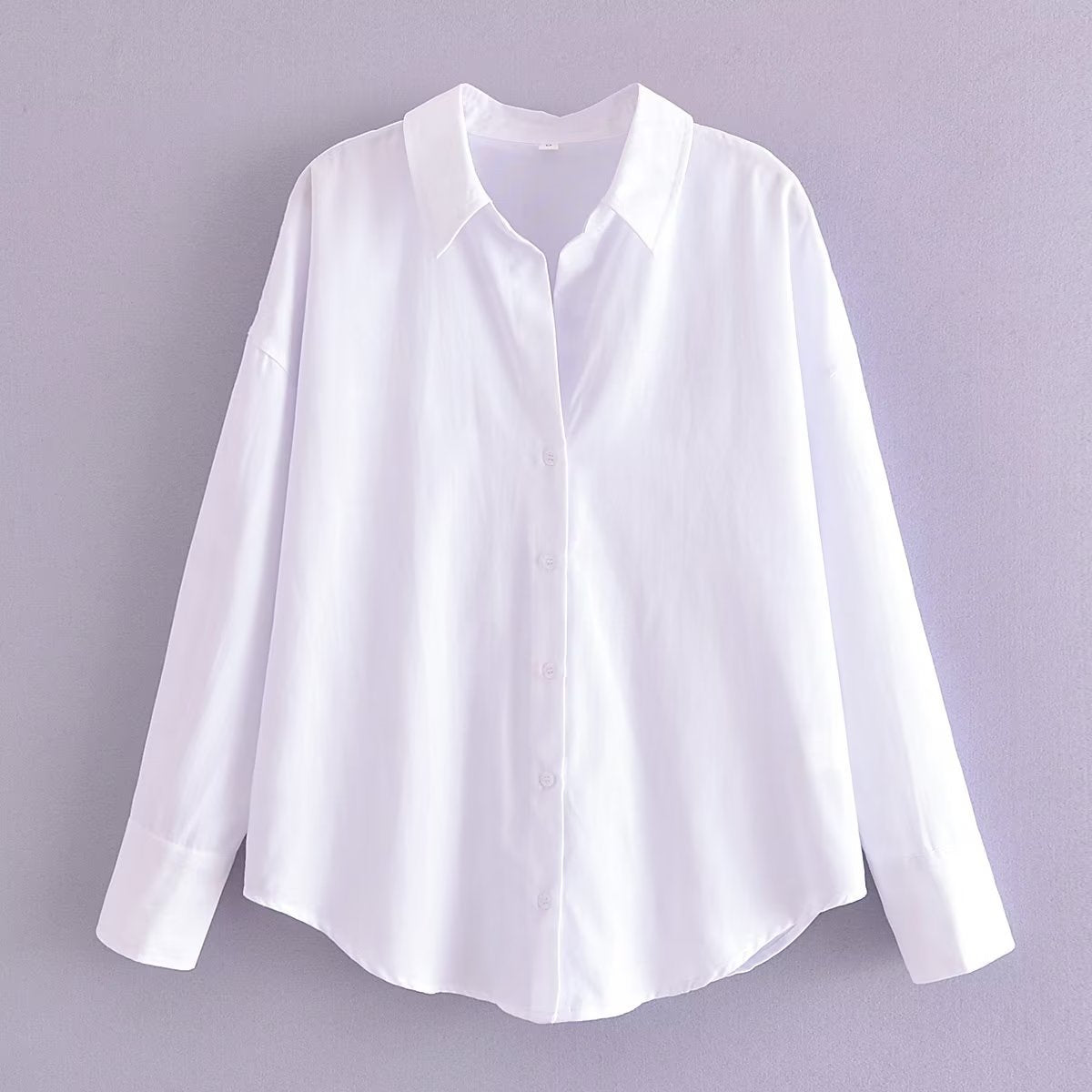 Camicia autunnale da donna Valstrend, maniche lunghe, colletto a revers, tinta unita, stile elegante e casual.