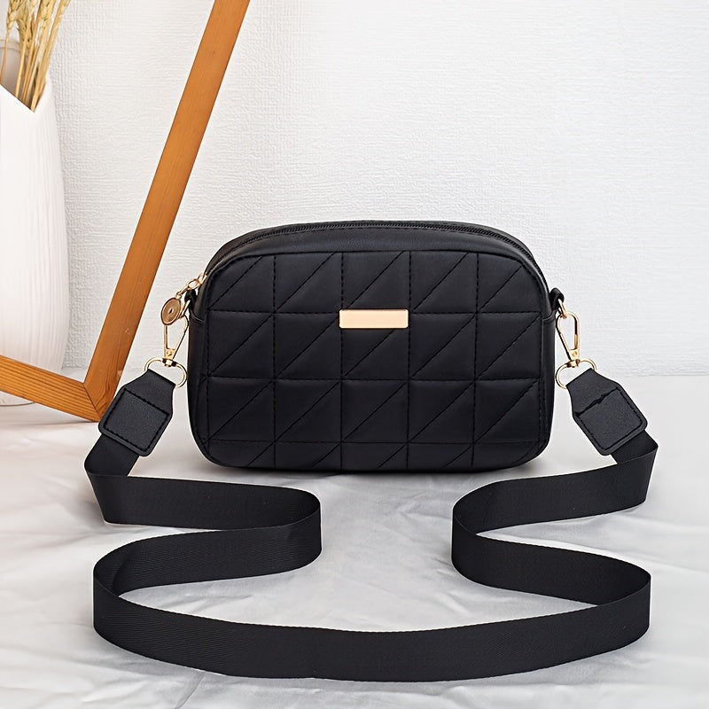 Borsa a tracolla in PVC con motivo plaid, con tracolla rimovibile, chiusura con zip e fodera in poliestere, stile quotidiano.