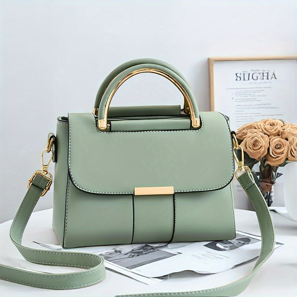Borsa tote grande da donna Valstrend, versatile con tracolla regolabile, chiusura magnetica, in ecopelle resistente in khaki, bianco e nero.