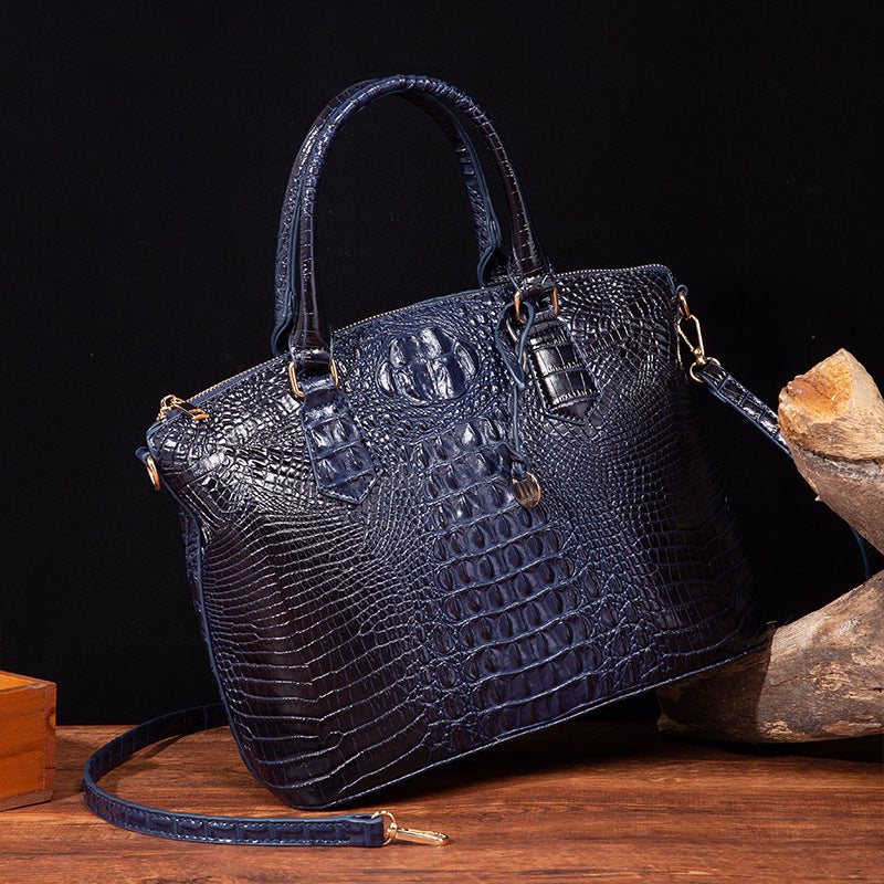 Borsa da donna Valstrend shop, tracolla porta-messaggi retro con motivo rettile crocodile, in pelle sintetica marrone.