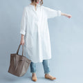 Vestito chemisier lungo stile coreano Valstrend con scollo rotondo, apertura laterale e bottoni, stile artistico e semplice.