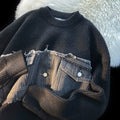 Denim Splicing Knitwear Male Early Autumn Sweater