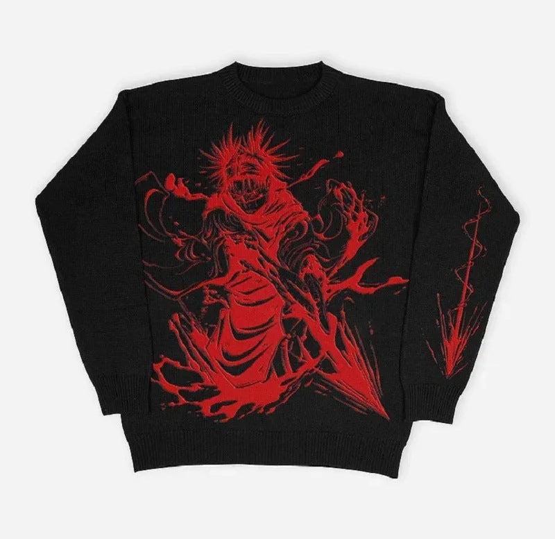 Maglione vintage in lana stile punk street goth hip-hop Valstrend, con dettagli tricot e look urbano e alternativo.