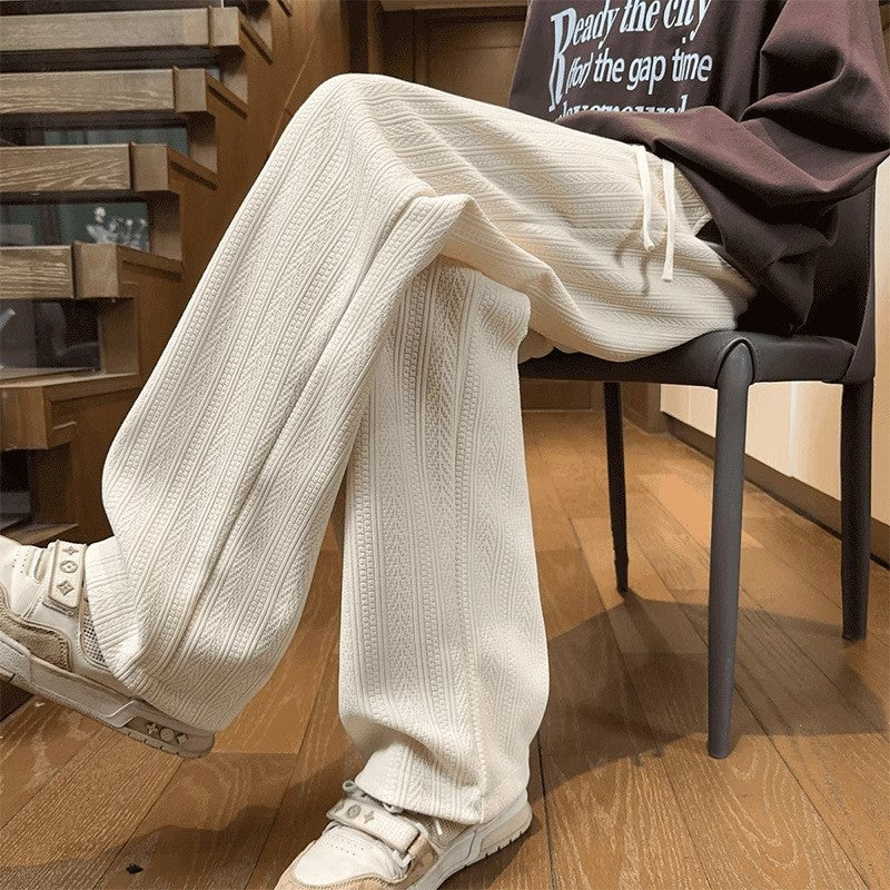 Pantaloni casual da uomo Valstrend con motivo a grano, stile retrò, gamba larga e drappeggio pesante, moda vintage e confortevole