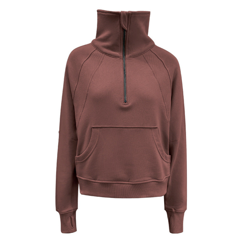 Maglione da donna Valstrend con collo alto caldo in velluto sottile e zip, esterno elegante e comodo per l'inverno.
