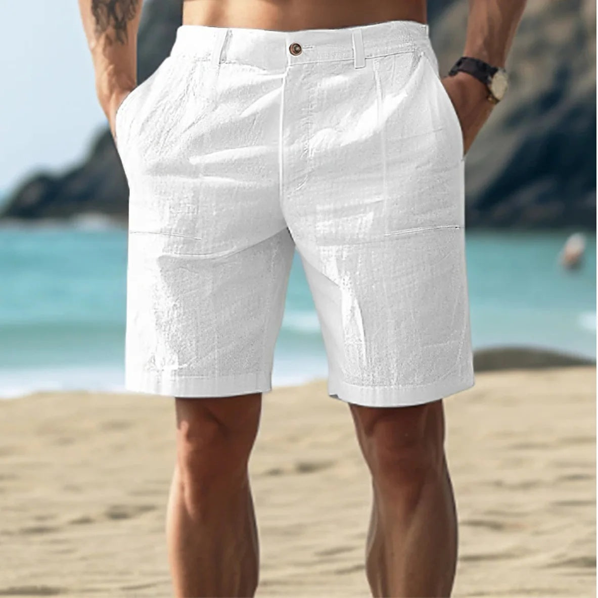 Pantaloni casual da uomo in cotone e lino Valstrend, stile rilassato con tasche frontali e taglio comodo.