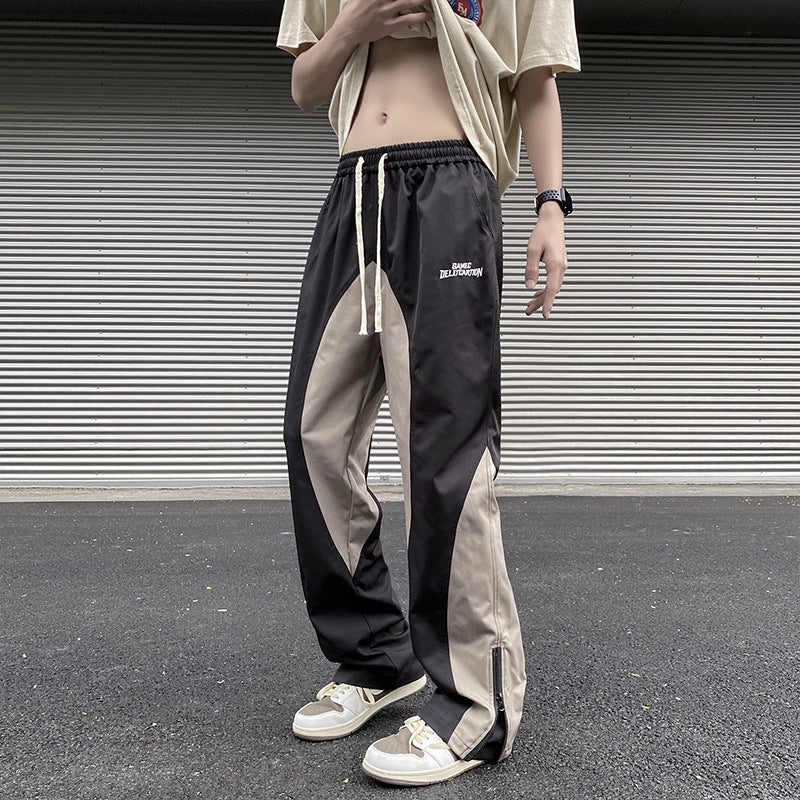 Pantaloni casual da uomo Valstrend con cuciture ricamate, stile dritto e tendenza mop, tessuto comodo e moderno.