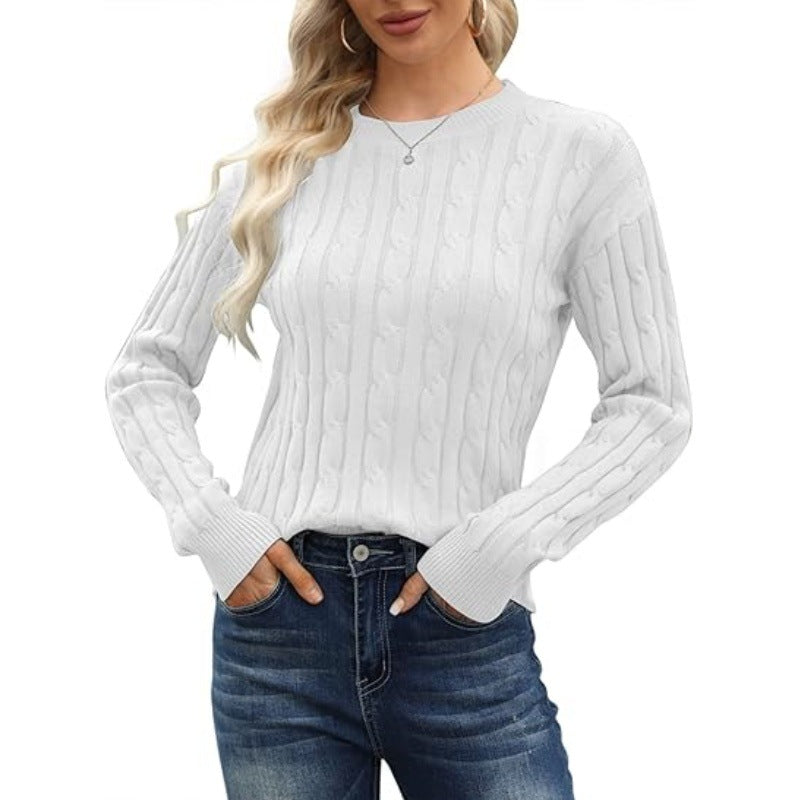 Maglione donna a maniche lunghe Valstrend, pullover solido con collo rotondo, stile casual e comodo, in tessuto morbido.