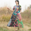 Vestito estivo in cotone di stile etnico con stampa colorata, maniche corte e patchwork pastorale, di marca Valstrend.