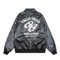 Cappotto in pelle da uomo Valstrend shop con lettere ricamate, stile motociclistico, ampio collo a scialle, design casual e trendy