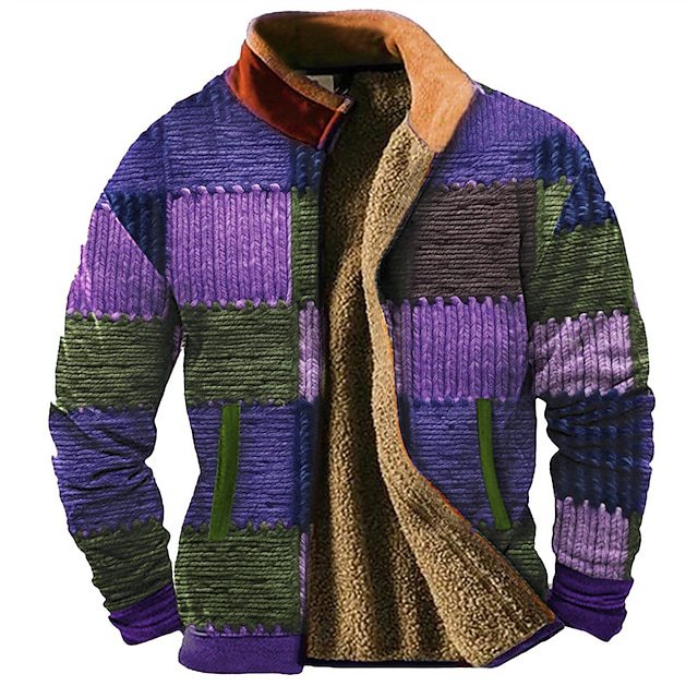 Giacca casual uomo Valstrend con motivo patchwork autunno e inverno, stampa 3D, stile trendy e caldo per la stagione fredda.